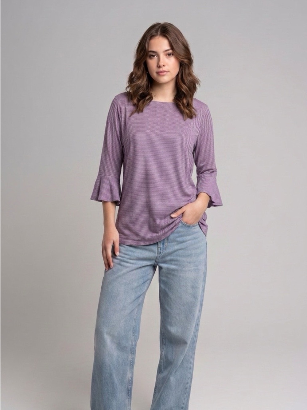 Apt. 9 Lilac and Black Striped Knit Top